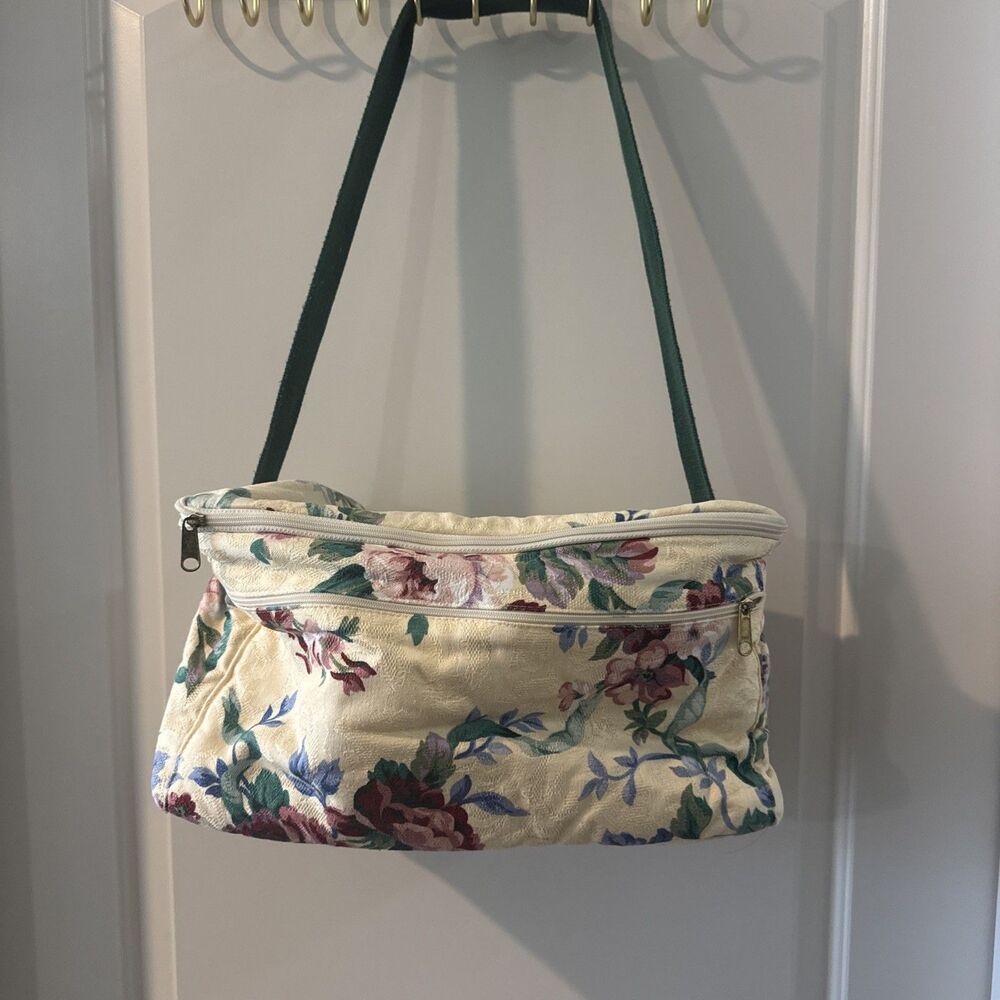 Vintage 80’s Gloria Rae Travel Bag/Tote Cotton Tapestry Floral Shoe Bag Carry On